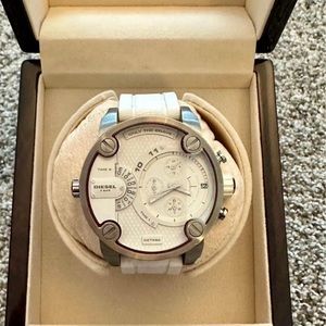 Diesel Mr. Daddy Three Bar Watch - Stainless Steel Case w/ White Silicone Strap